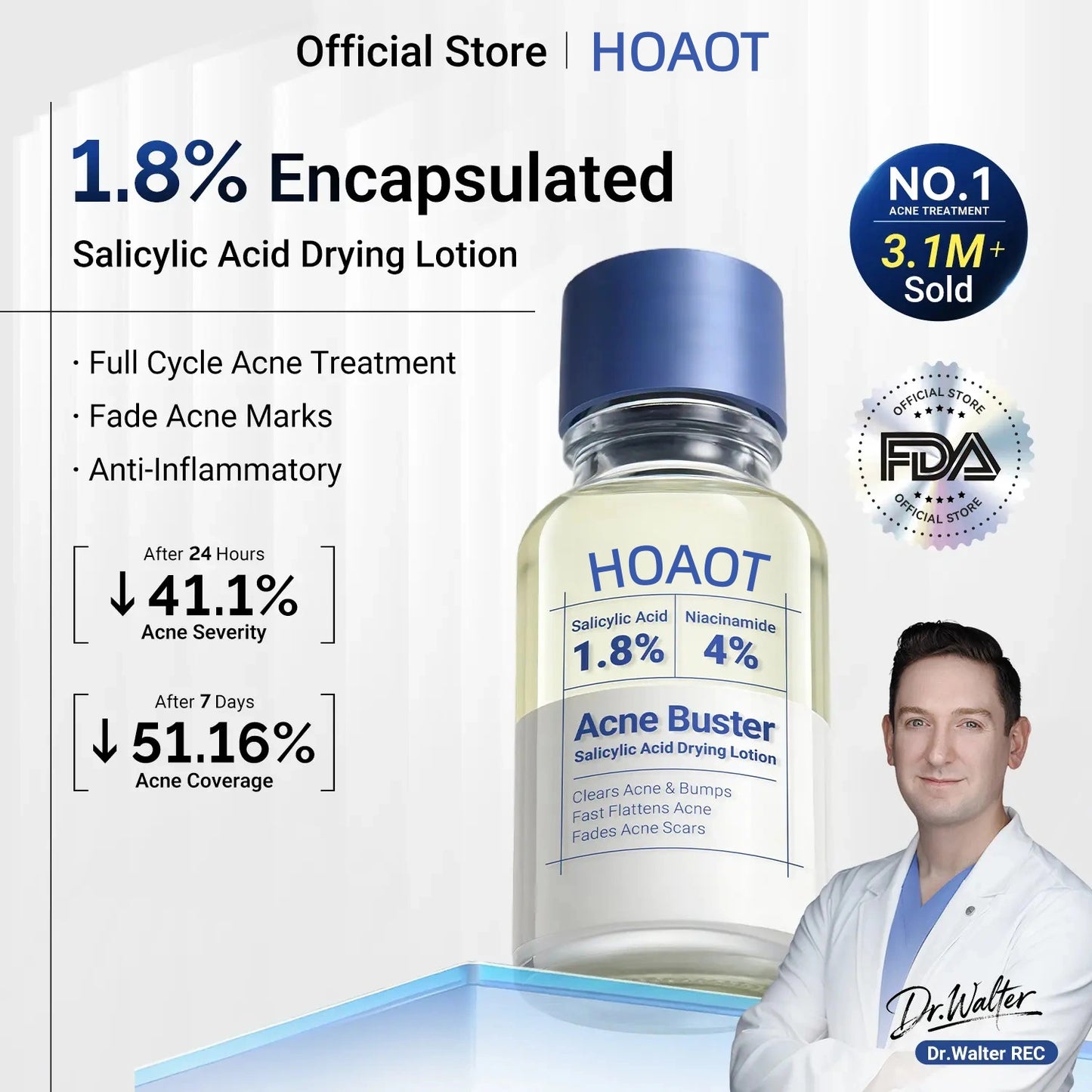 Acne Treatment Lotion | 24H Pimple Care & 7-Day Scar Fade | 1.8% Salicylic Acid, 4% Niacinamide & 10% Sulfur