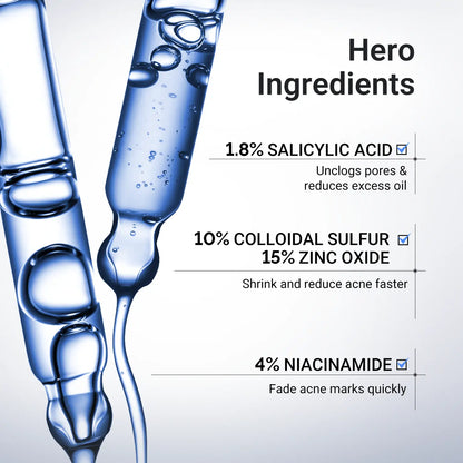 Acne Treatment Lotion | 24H Pimple Care & 7-Day Scar Fade | 1.8% Salicylic Acid, 4% Niacinamide & 10% Sulfur