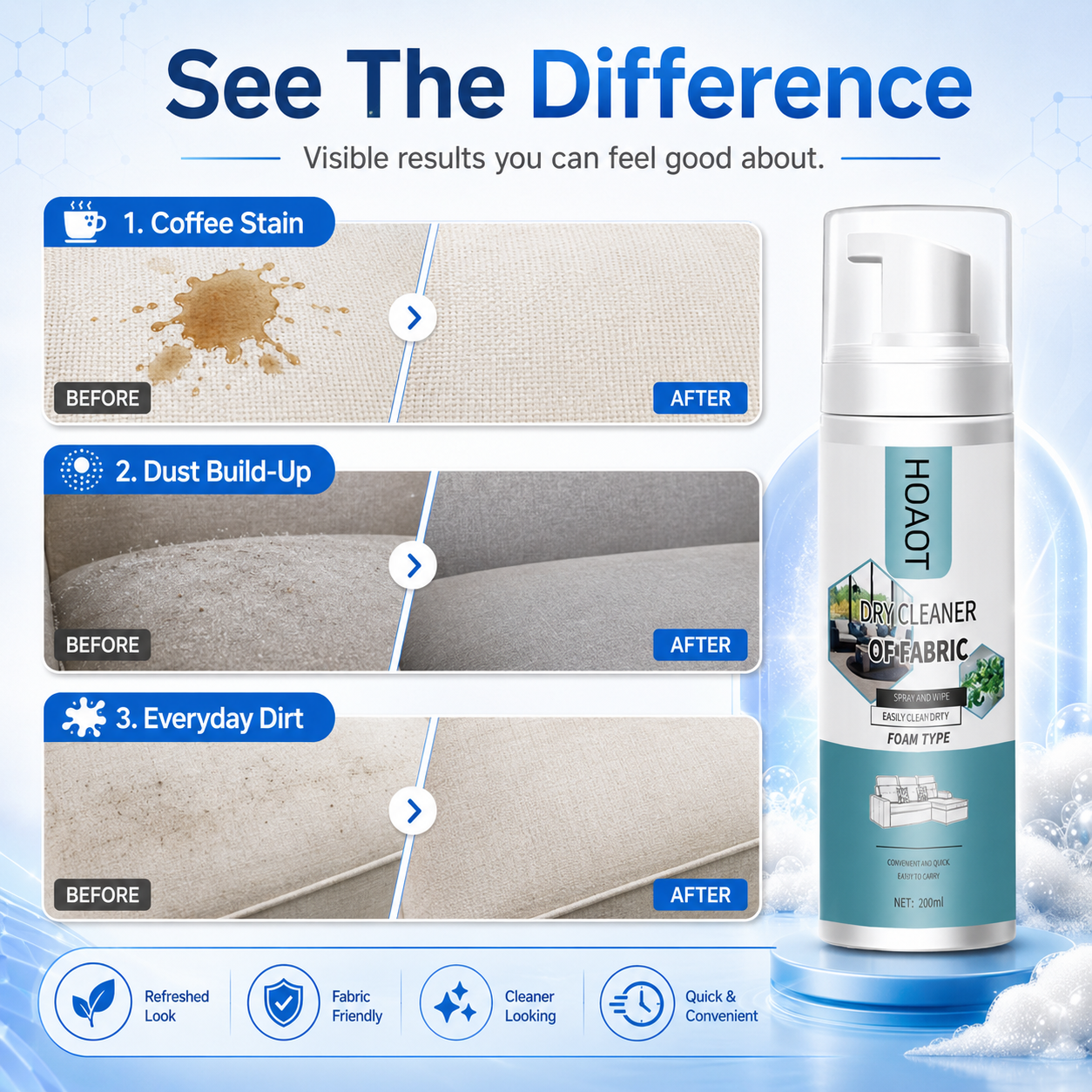 Deep Clean Without Water Instant Foam Fabric Cleaner Removes Dirt • Refreshes Fabric • Easy To Use 🔥 Buy 1 Get 1 FREE