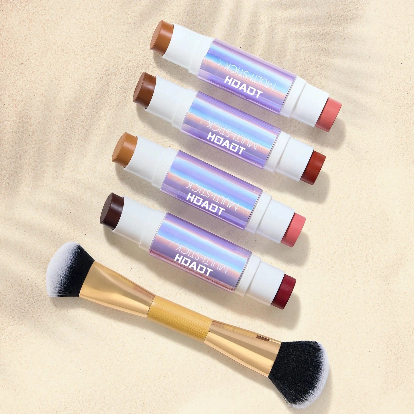 Multi-Effect Moisturizing Makeup Stick + Brush - Double-Ended Cream Blush & Contouring Stick