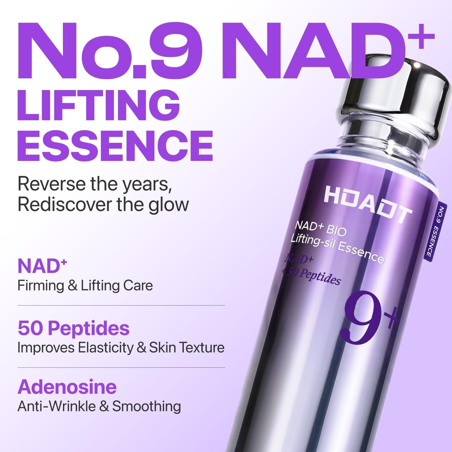 HOAOT No.9 NAD+ Peptide Serum for Face, Neck and Body - for anti-aging, Sagging Skin, Fine Lines & Elasticity, Lifting, Hydrating & Skin Tightening Formula, Korean Skincare 1.69 fl oz